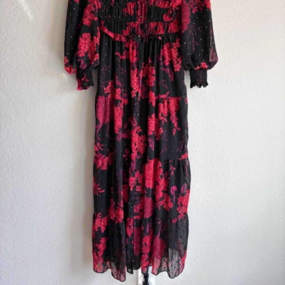 Kate & Lily Chiffon Sheer Back Partial Lined Floral Maxi Dress Size 4 Whimsigoth - Picture 3 of 10